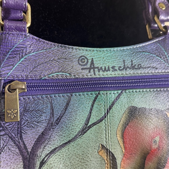 Purple Anuschka Elephant hand bag purse. Hand painted leather. - Picture 5 of 14